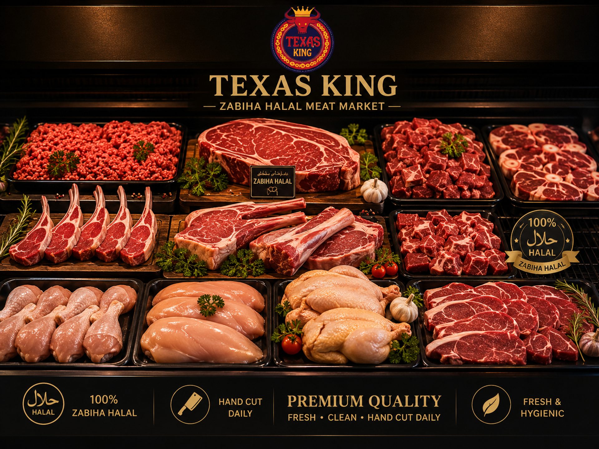 Lamb, Goat, Beef, Chicken, Fish