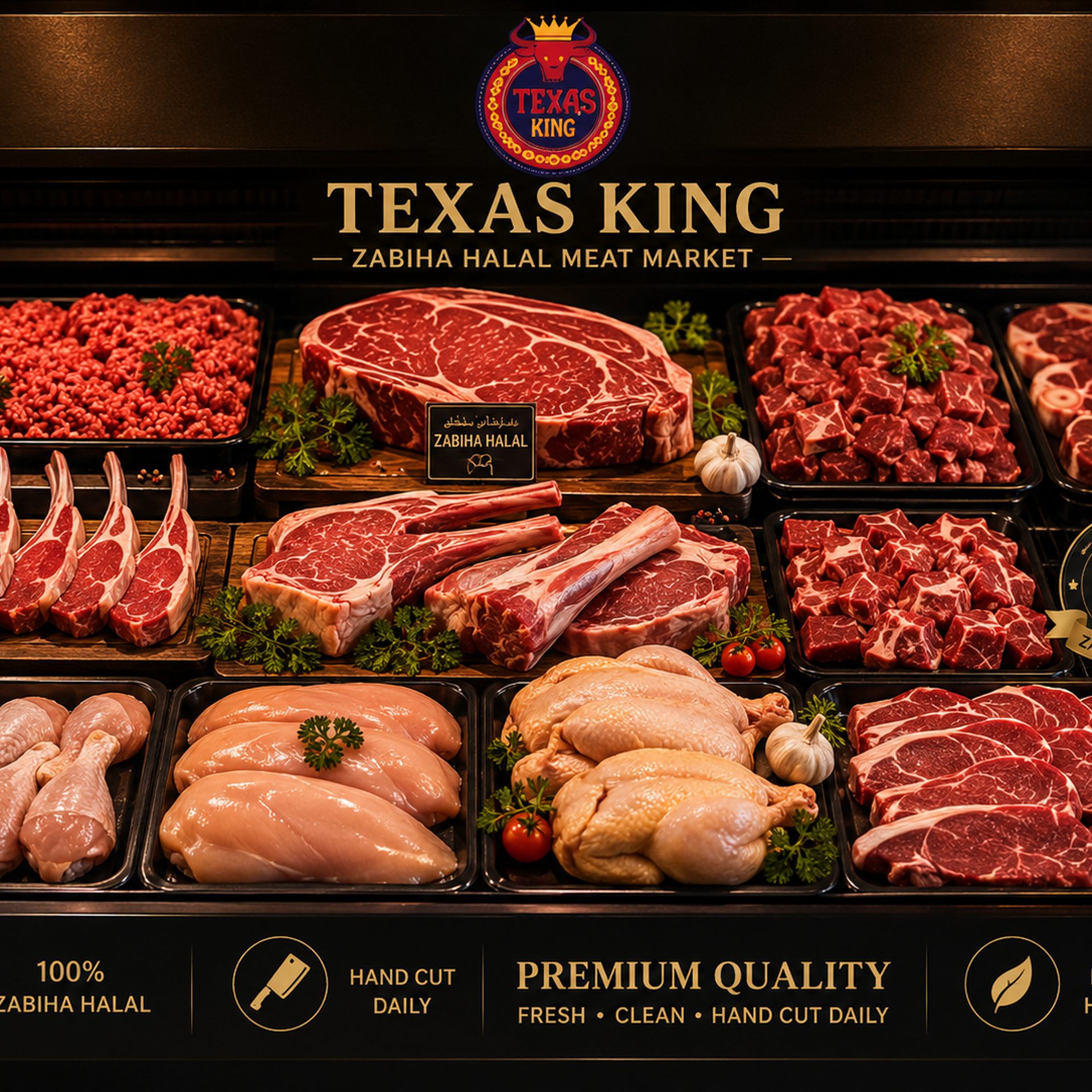 Lamb, Goat, Beef, Chicken, Fish